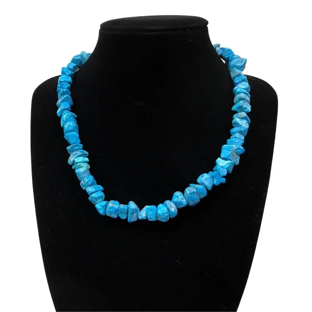 Natural Blue Stone Chip Bead Necklace Fashion Jewelry Choker Style 16